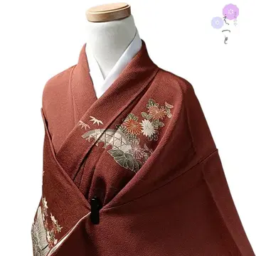 32 기모노 순수 실크 이중 기모노 브라운 고전 패턴 부착형