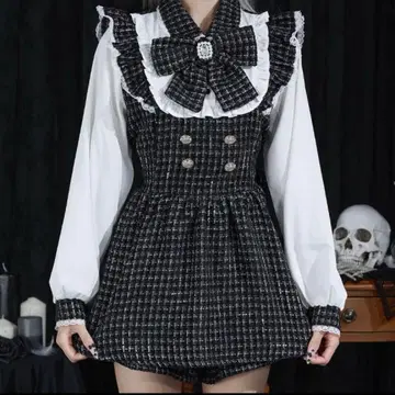 Pal elfy 에이프런 리본 콤비네존 양산형 지뢰계 셋업 블랙