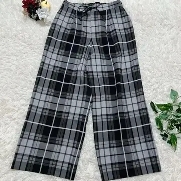 7-ID 체크 무늬 와이드 팬츠 13 그레이 허리 끈