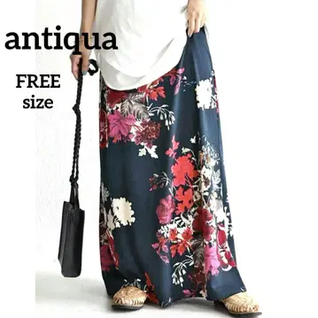 antiqua 안티카 플라워 디자인 롱 스커트 A라인 네이비