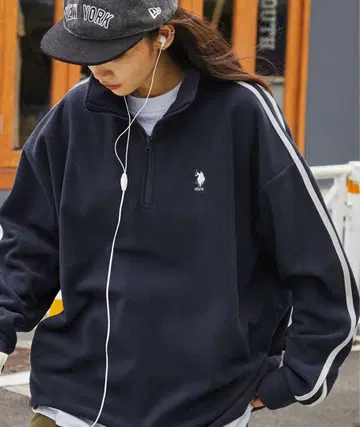 U.S. POLO ASSN. 빅 실루엣 하프 지퍼 플리스 풀오버