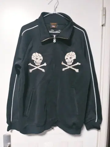 [레어] vanson 스컬 자수 블랙 저지 L 트랙 자켓