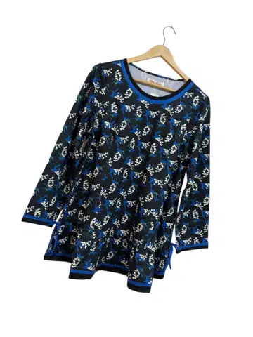 슈퍼 뷰티 블루 계열 플라워 프린트 튜닉 티셔츠 44