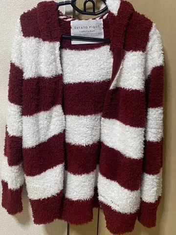 GELATO PIQUE 후드 부착 가디건 빨흰 스트라이프