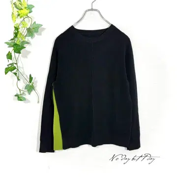 지 엔 사이드 지퍼 크루넥 니트 블랙 M 모 100%