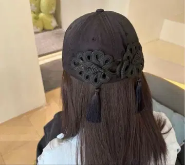 차이나 캡 프린지 리본 캡 블랙