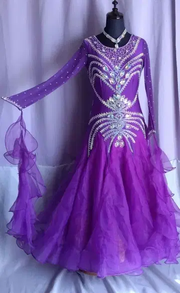 보라색 초커 포함 사교댄스 드레스 새상품급 L 사이즈