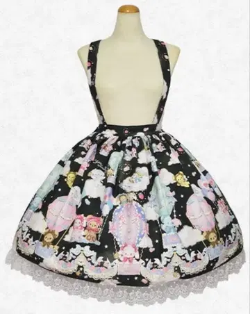 쿠먀쨩의 폭신폭신 하늘에서 Tea Party 패턴 스커트 블랙