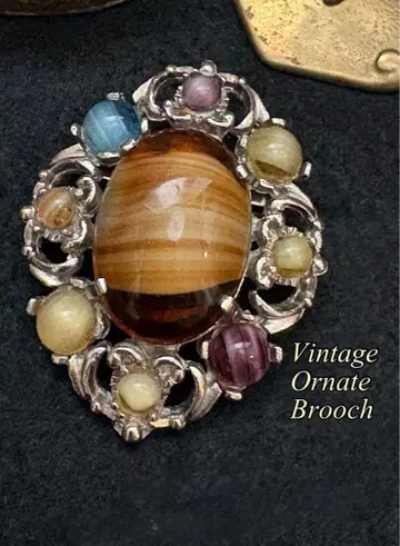 빈티지 영국 페이크 마노 브로치 펜던트 헤드