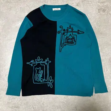 Castan Bridge 배색 디자인 니트 스웨터 자수 디자인