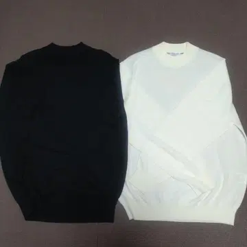 오리히카 2장 세트 화이트 & 블랙 모크넥 하이 게이지 니트