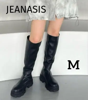 JEANASIS 러그 밑창 백 지퍼 롱 부츠 통굽 M 블랙