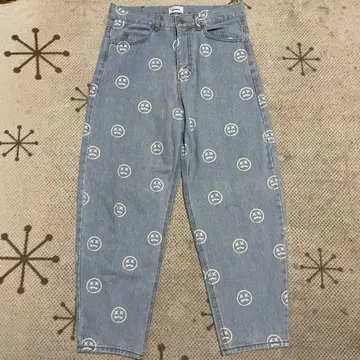 MASSNOUN 스마일 파워 디자인 와이드 데님 팬츠