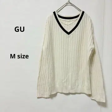 GU 지유 와이드 립 아동 스웨터 M 긴팔 내추럴 V넥