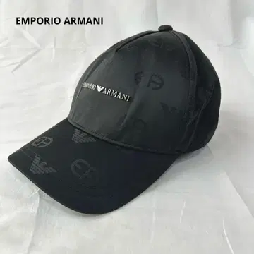 EMPORIO ARMANI 캡 모자 올 패턴 블랙 메탈 로고
