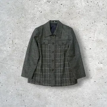 울 혼방 체크 무늬 자켓