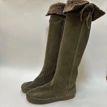 [ 히미코 ] 새상품급 2way 스웨이드 롱 부츠 카키 로우힐 플랫 밑창
