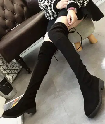 백리본 로우힐 니하이 부츠