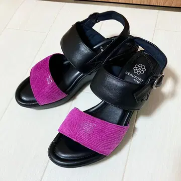 미사용 뷰포트 통굽 웨지 샌들 백 스트랩 블랙