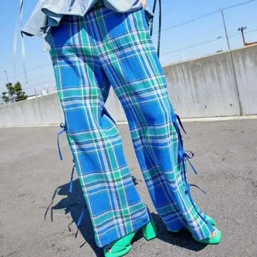 MAISON SPECIAL manteco 컬러 체크 사이드 리본 팬츠