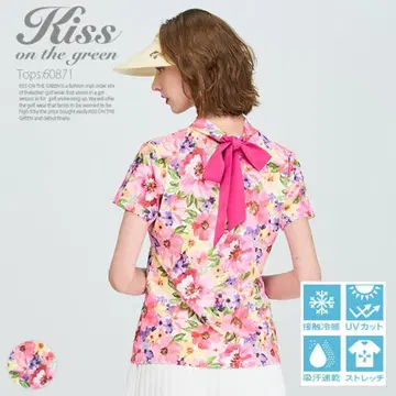 키스온더그린 골프 상의 셔츠 꽃무늬 백리본 택 포함 새상품