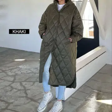 CHERI since 1985 퀼팅 롱 코트 여성용 카키