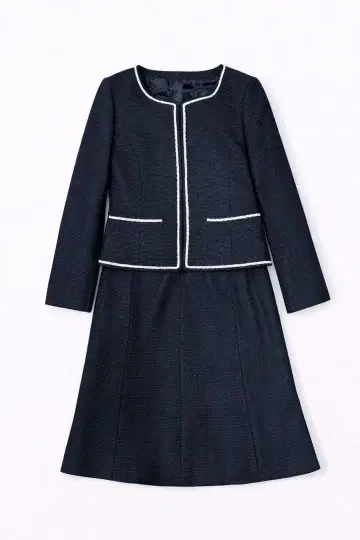 네이비 노카라 자켓 스커트 세트