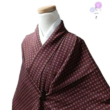 42 음 기모노 순수 실크 이중 기모노 브라운 큐브 패턴