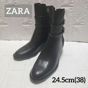 컨디션 최상 ZARA 사이드 고어 부츠 지퍼 버클 블랙 24.5cm