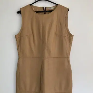 천연 가죽 카멜 슬리브리스 원피스