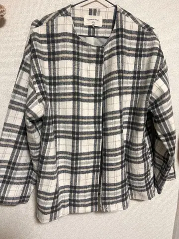 Samansa Mos2 노카라 자켓 프리 사이즈 체크 무늬