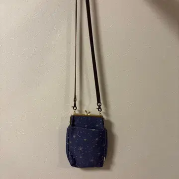 아야노코지 네이비 별 패턴 가마구치 숄더백