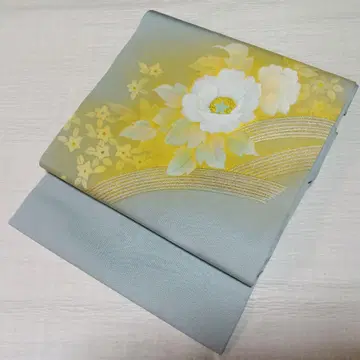 순수 실크 시오제 염색 오비 수제본 유젠 [ 부귀의 꽃 ]