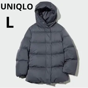 유니클로 여성용 파우더필 발수 다운 숏코트 그레이 L