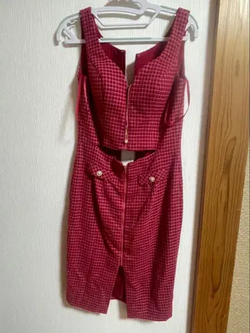 JEAN MACLEAN 빨간색 체크 무늬 타이트 드레스