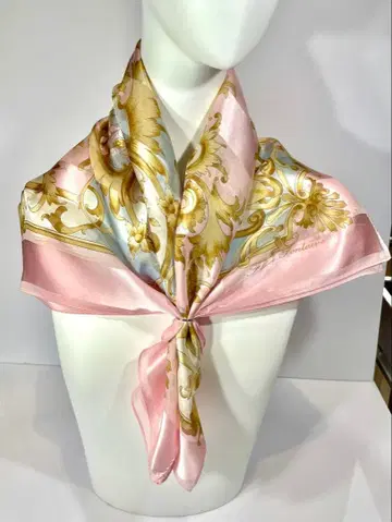 [ 미사용 새상품 ] 실크 100% 노포 요코하마 스카프 핑크