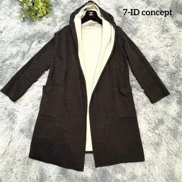 7-ID concept. 후드 부착 코트 울 혼방 블랙 가디건