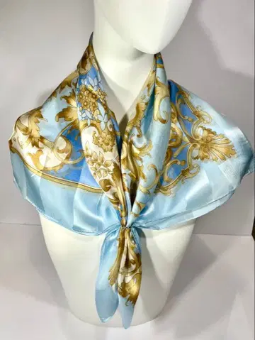 [미사용 새상품] 실크 100% 노포 요코하마 스카프 스카이블루