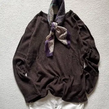 45R 티셔츠 크루넥 코튼 R 자수 사이즈 3 브라운