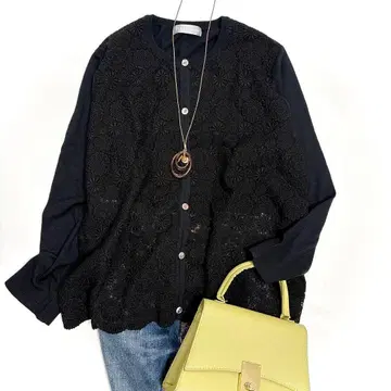 새상품급 더마 컬렉션 꽃무늬 레이스 가디건 3L 빅 사이즈 블랙