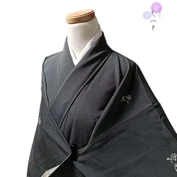 42 에토 기모노 순수 실크 이중 기모노 그레이 꽃무늬