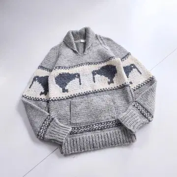 뉴질랜드제 핸드메이드 울 니트 키위 패턴 그레이 포켓 C21