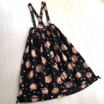 핑크하우스 꽃무늬 부케 패턴 핀턱 멜빵 스커트