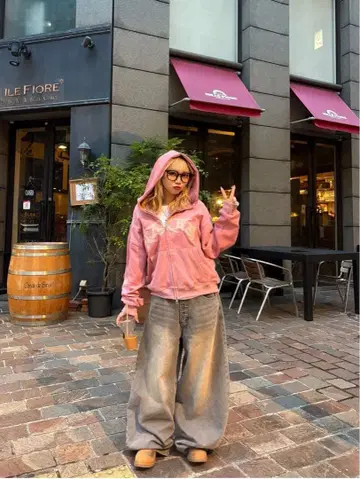 elev 핑크 지퍼 후드티 M