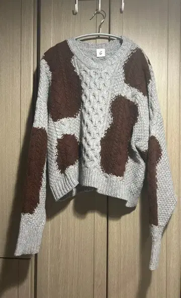 6(ROKU) 달마시안 패턴 니트 그레이 브라운