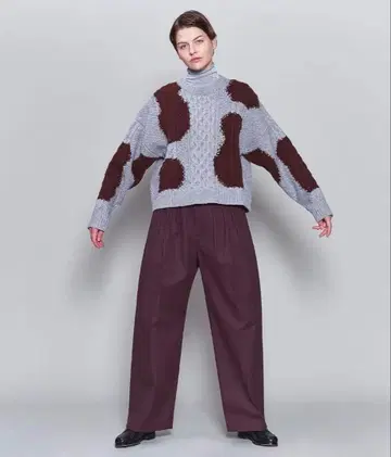 6(ROKU) 달마시안 패턴 니트 그레이 브라운