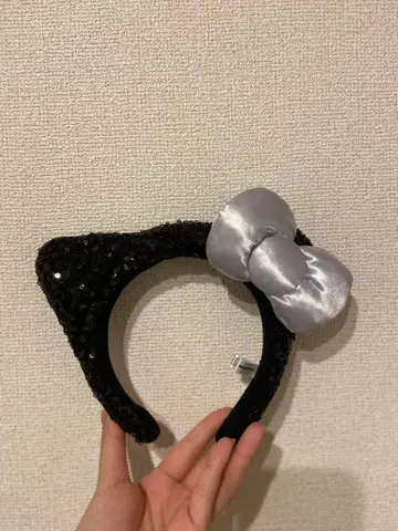 키티 머리띠 스팽글 블랙