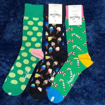 미사용 해피 삭스 3족 소프트 크림, 캔디, 도트