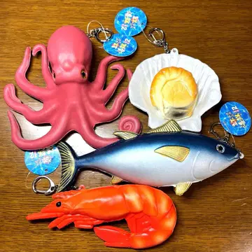 럭셔리 푸니푸니 해산물 세트 문어, 가리비, 참치, 새우 키링 4종 세트