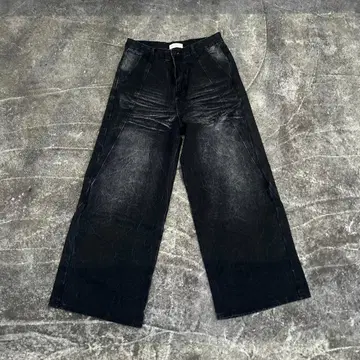 블랙 와이드 레그 데님 팬츠